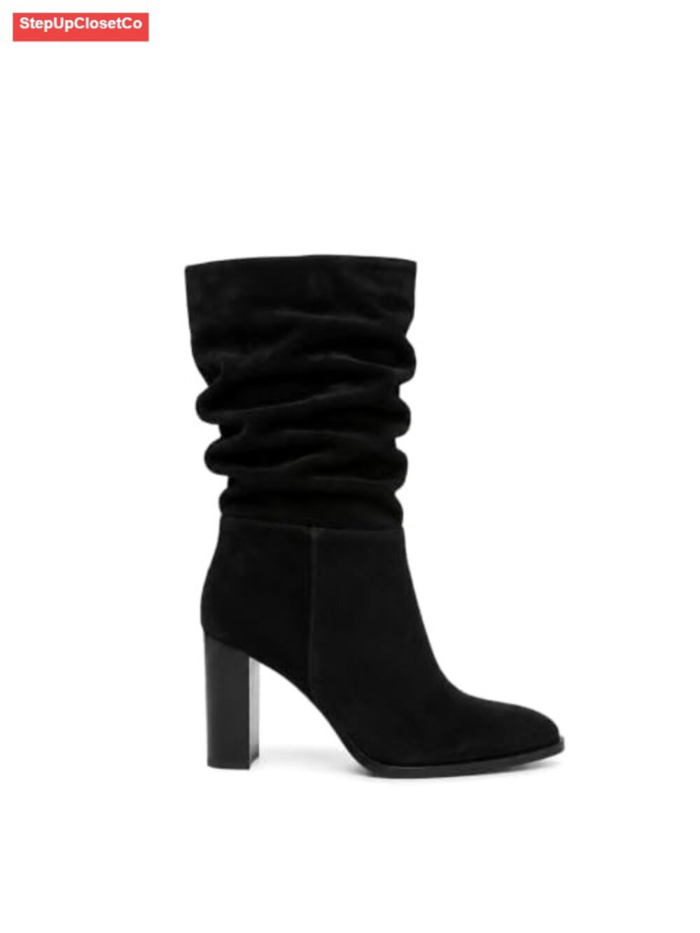 Women's Suede Mid Calf Slouch Boots Chunky Block Heel Zip